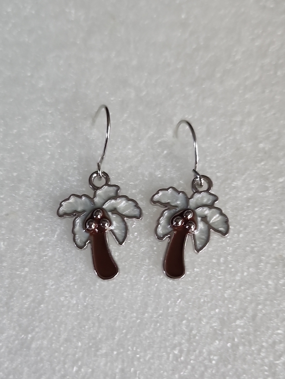 Hand Crafted Palm Tree Enamel Drop Earrings - White and Brown